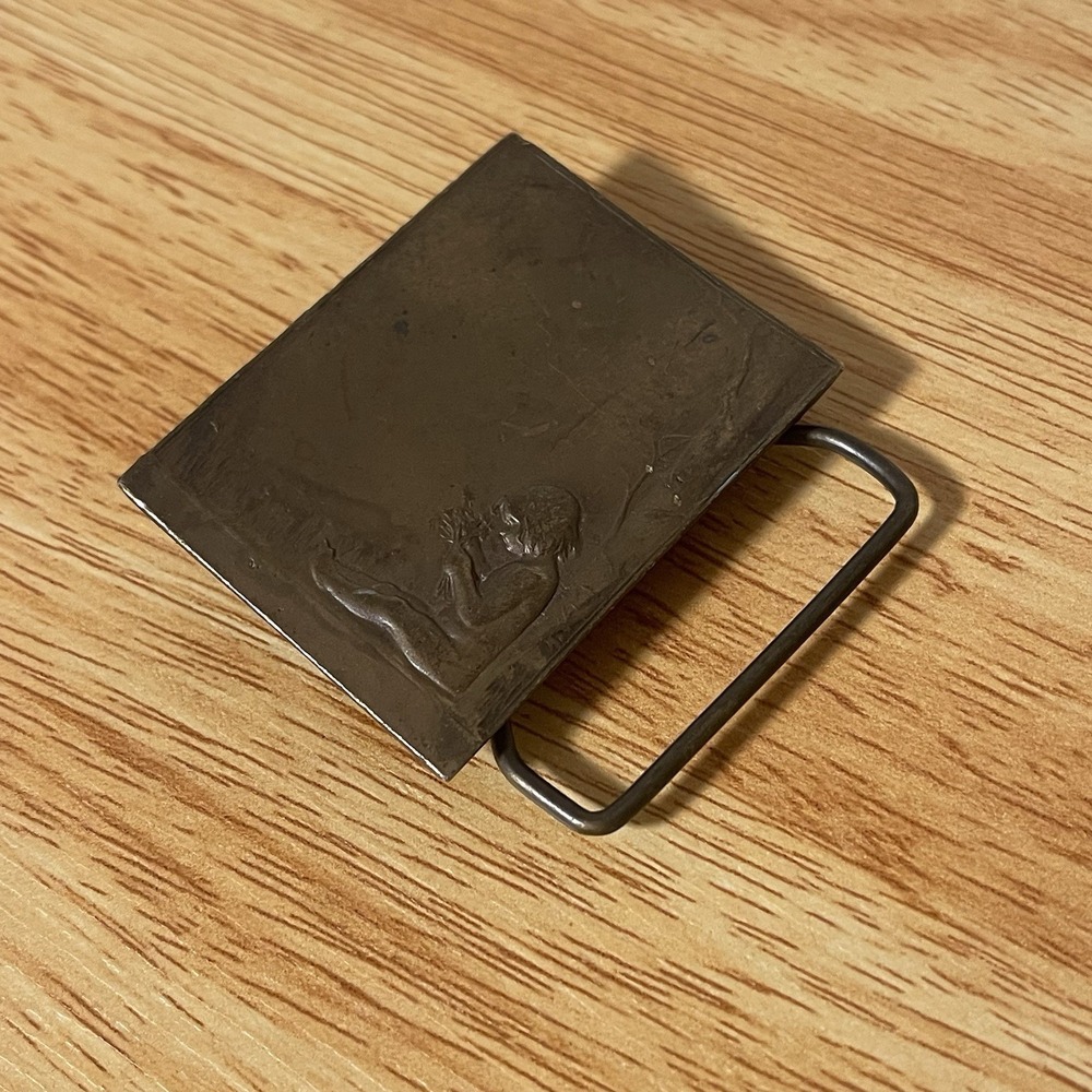 Vtg Child Picking Wildflowers Under Tree Belt Buckle 1970's-1980's